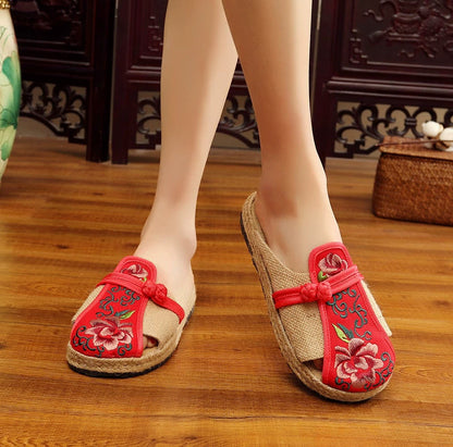 Women'S Old Cloth Shoes Women'S Slippers Linen Comfortable Soft Sole Home Slippers Non Slip Flat Shoes