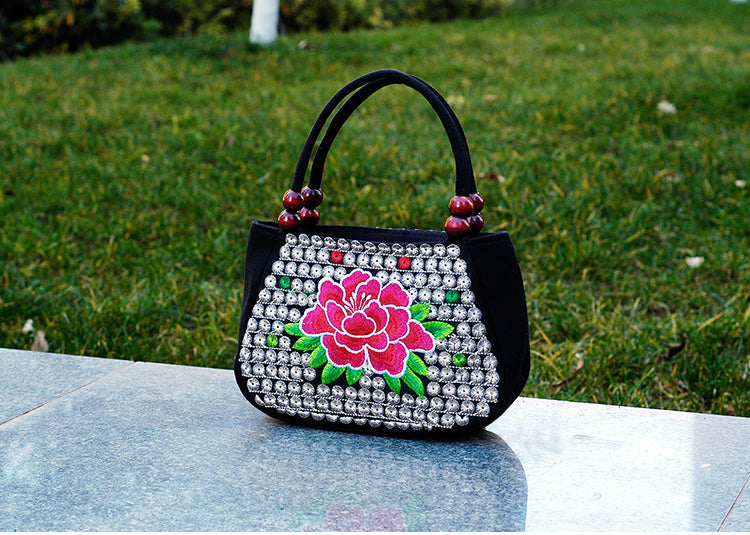 Ethnic Women'S Bag Embroidered Hand-Held Canvas Bag Shopping Hand-Held Coin Purse Mini Bag.