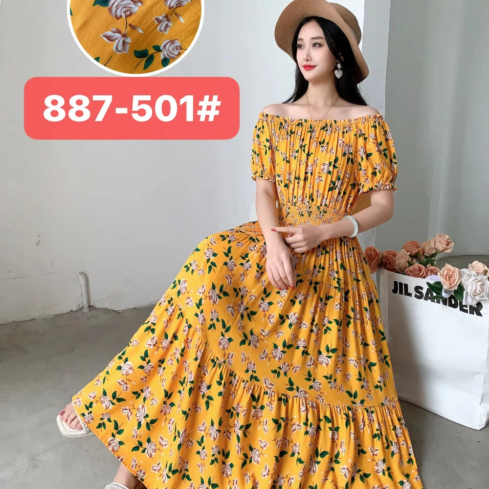 Thhone Vestidos Robe Maxi Long Dress Women Summer Indian Clothes Bohemian Cotton Linen Floral Short Sleeve Korean Style Casual