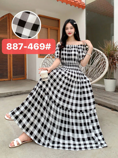 Thhone Vestidos Robe Maxi Long Dress Women Summer Indian Clothes Bohemian Cotton Linen Floral Short Sleeve Korean Style Casual