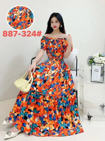 Thhone Vestidos Robe Maxi Long Dress Women Summer Indian Clothes Bohemian Cotton Linen Floral Short Sleeve Korean Style Casual