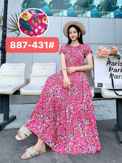 Thhone Vestidos Robe Maxi Long Dress Women Summer Indian Clothes Bohemian Cotton Linen Floral Short Sleeve Korean Style Casual