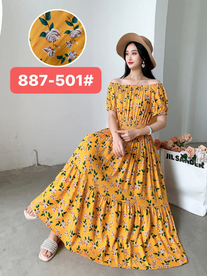 Thhone Vestidos Robe Maxi Long Dress Women Summer Indian Clothes Bohemian Cotton Linen Floral Short Sleeve Korean Style Casual