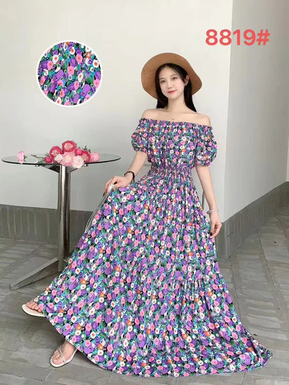Thhone Vestidos Robe Maxi Long Dress Women Summer Indian Clothes Bohemian Cotton Linen Floral Short Sleeve Korean Style Casual