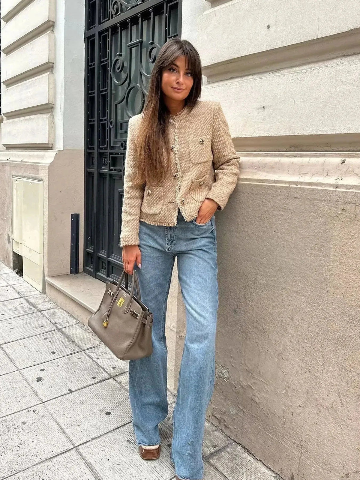 Women'S Jacket Coat Tweed Cropped Jacket New In Outerwears Autumn Winter Crop Jacket Woman Long Sleeve Elegant Short Coats