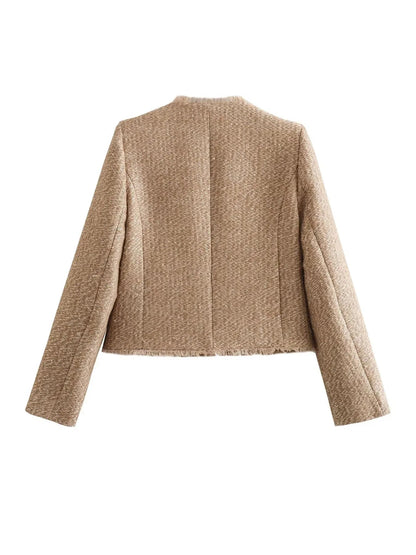 Women'S Jacket Coat Tweed Cropped Jacket New In Outerwears Autumn Winter Crop Jacket Woman Long Sleeve Elegant Short Coats