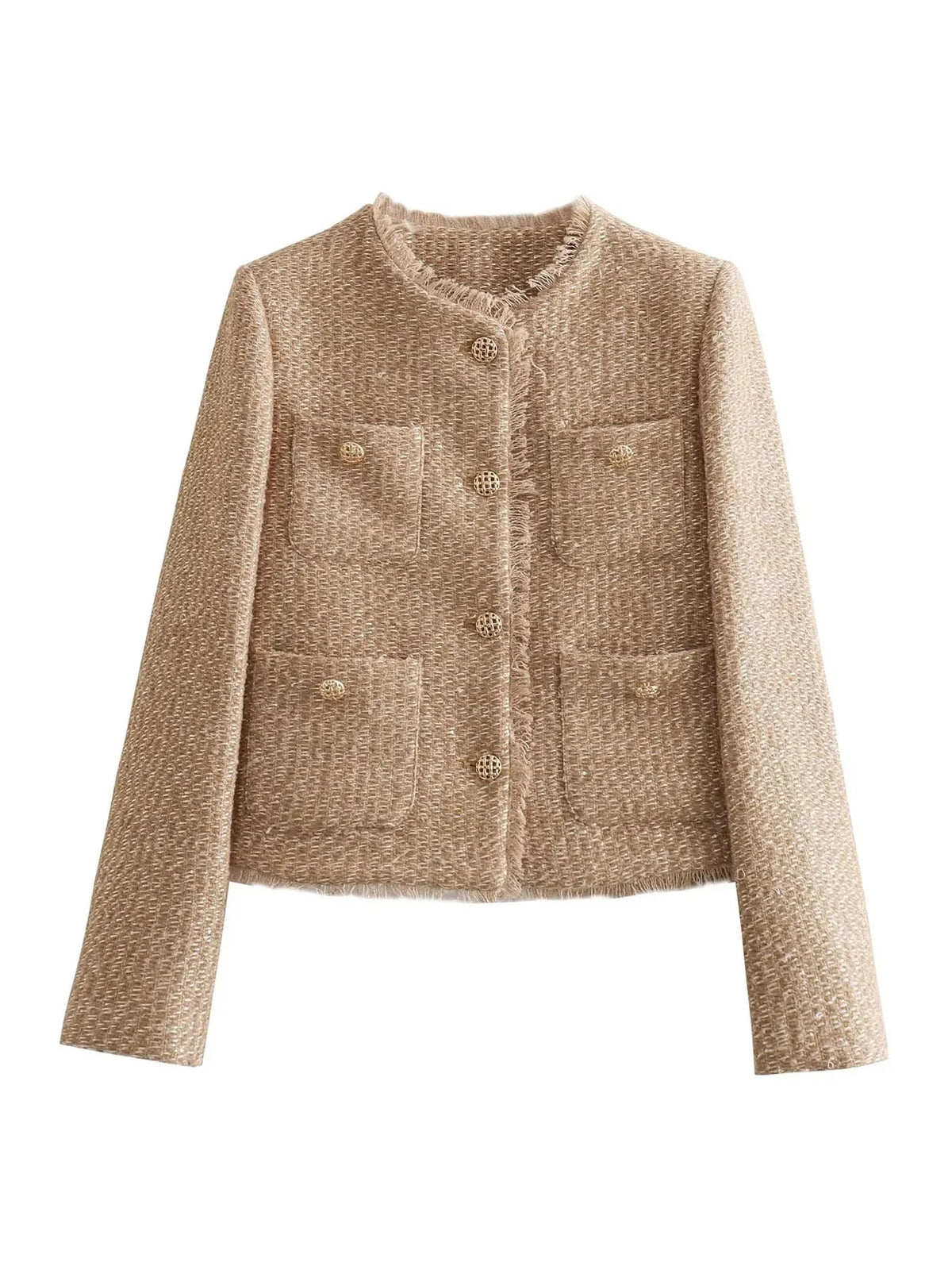 Women'S Jacket Coat Tweed Cropped Jacket New In Outerwears Autumn Winter Crop Jacket Woman Long Sleeve Elegant Short Coats