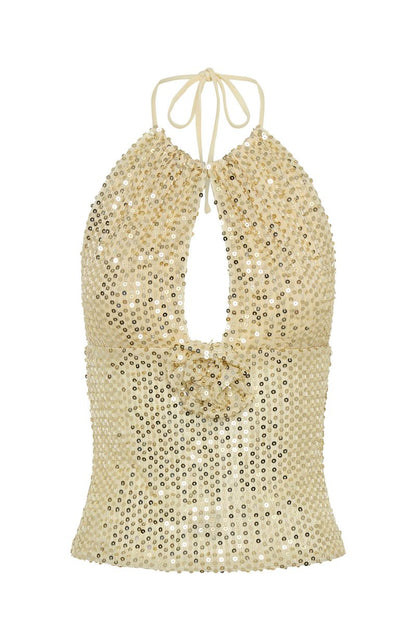 Fated Souls Beaded Halter Top Cream