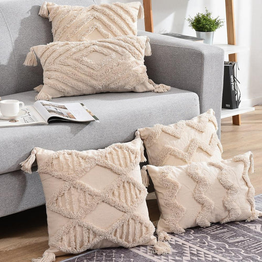 Tassels Decorative Cushion Cover 45X 45Cm/30X50Cm Beige Sofa Pillow Case Cover Handmade Home Decoration For Living Room Bed