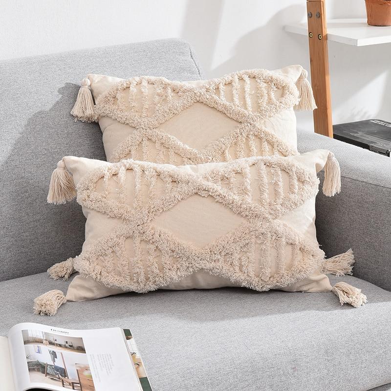 Tassels Decorative Cushion Cover 45X 45Cm/30X50Cm Beige Sofa Pillow Case Cover Handmade Home Decoration For Living Room Bed