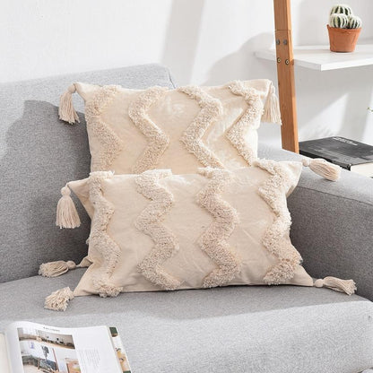 Tassels Decorative Cushion Cover 45X 45Cm/30X50Cm Beige Sofa Pillow Case Cover Handmade Home Decoration For Living Room Bed