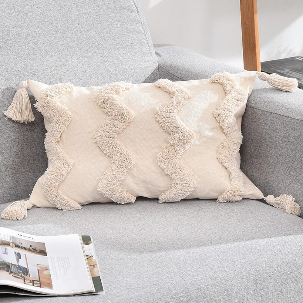 Tassels Decorative Cushion Cover 45X 45Cm/30X50Cm Beige Sofa Pillow Case Cover Handmade Home Decoration For Living Room Bed