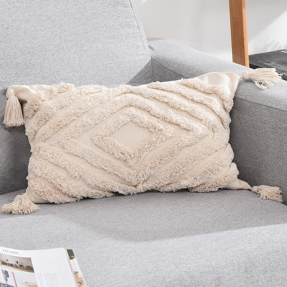 Tassels Decorative Cushion Cover 45X 45Cm/30X50Cm Beige Sofa Pillow Case Cover Handmade Home Decoration For Living Room Bed