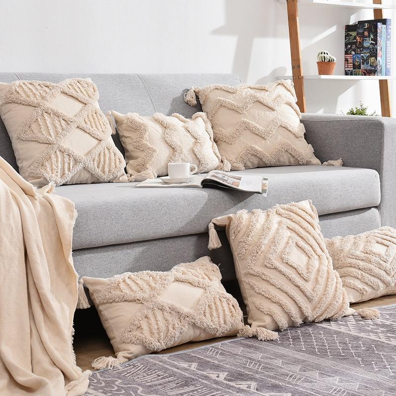 Tassels Decorative Cushion Cover 45X 45Cm/30X50Cm Beige Sofa Pillow Case Cover Handmade Home Decoration For Living Room Bed