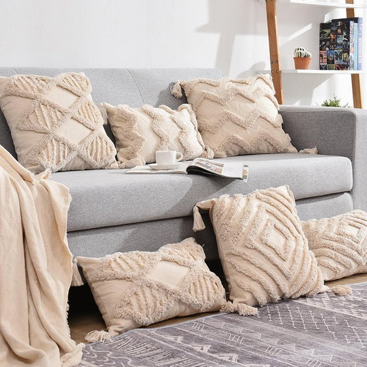 Tassels Decorative Cushion Cover 45X 45Cm/30X50Cm Beige Sofa Pillow Case Cover Handmade Home Decoration For Living Room Bed