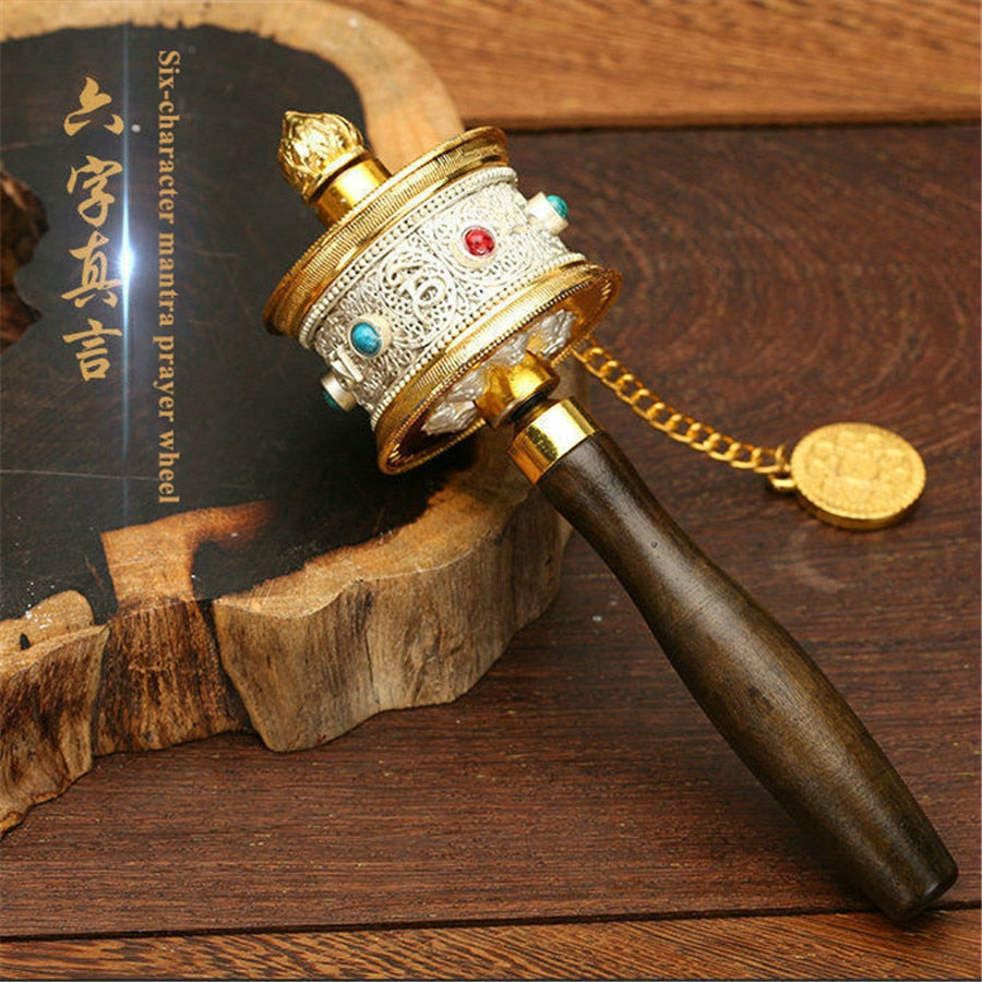 Tibetan Special Crafts Wholesale Hand-Cranked Prayer Wheel Buddhist Talisman Ornaments Pure Copper Prayer Wheel