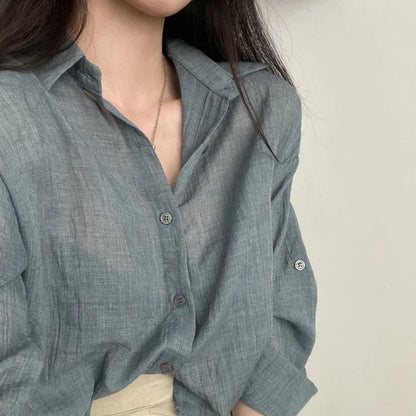 Trendy Shirt Blouse Simple Thin Pure Color Anti-Uv Shirt Anti-Fade Shirt Top Women Solid Color Sun Protection Shirt Streetwear