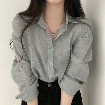 Trendy Shirt Blouse Simple Thin Pure Color Anti-Uv Shirt Anti-Fade Shirt Top Women Solid Color Sun Protection Shirt Streetwear