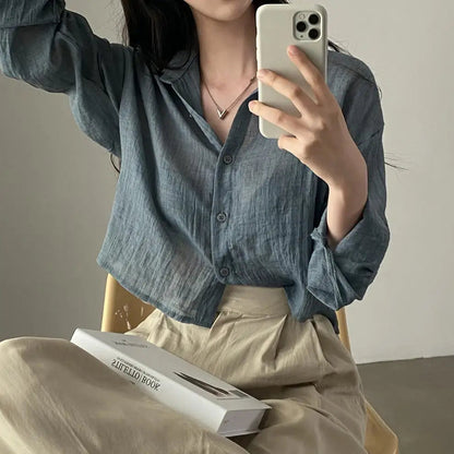 Trendy Shirt Blouse Simple Thin Pure Color Anti-Uv Shirt Anti-Fade Shirt Top Women Solid Color Sun Protection Shirt Streetwear