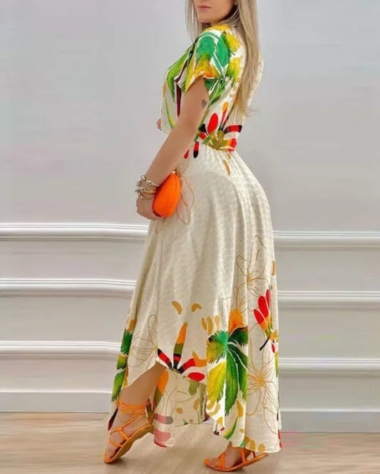 Tropical Print Skirt Suit Woman 2022 Summer New Fashion Bohemian Style Casual Elegant Button Down Crop Top & Skirt Set Clothes