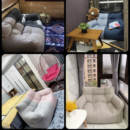 Two-Seat Sofa Cover Giant Bean Bag Sofa Chair Cover No Filler Cotton Linen Lazy Sofa Couch Recliner Floor Seat Tatami
