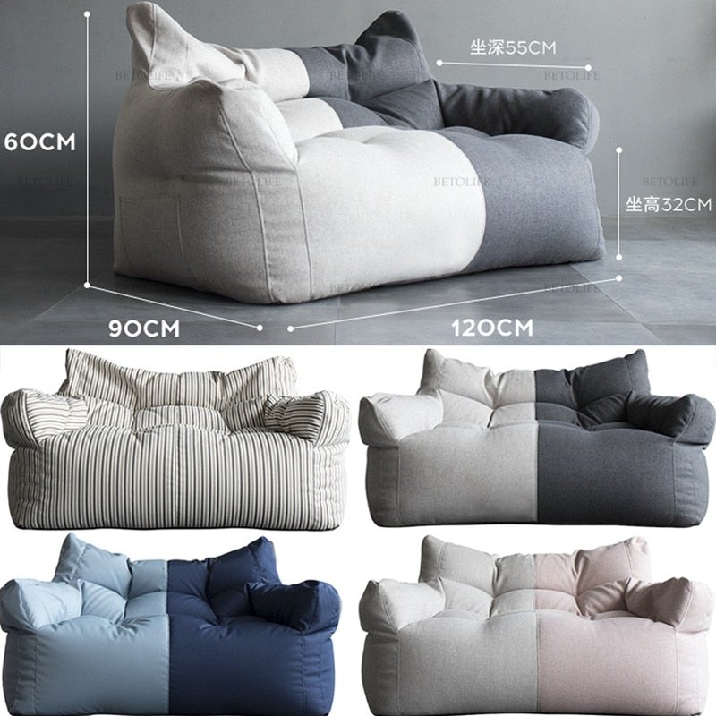Two-Seat Sofa Cover Giant Bean Bag Sofa Chair Cover No Filler Cotton Linen Lazy Sofa Couch Recliner Floor Seat Tatami