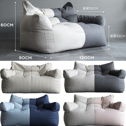 Two-Seat Sofa Cover Giant Bean Bag Sofa Chair Cover No Filler Cotton Linen Lazy Sofa Couch Recliner Floor Seat Tatami