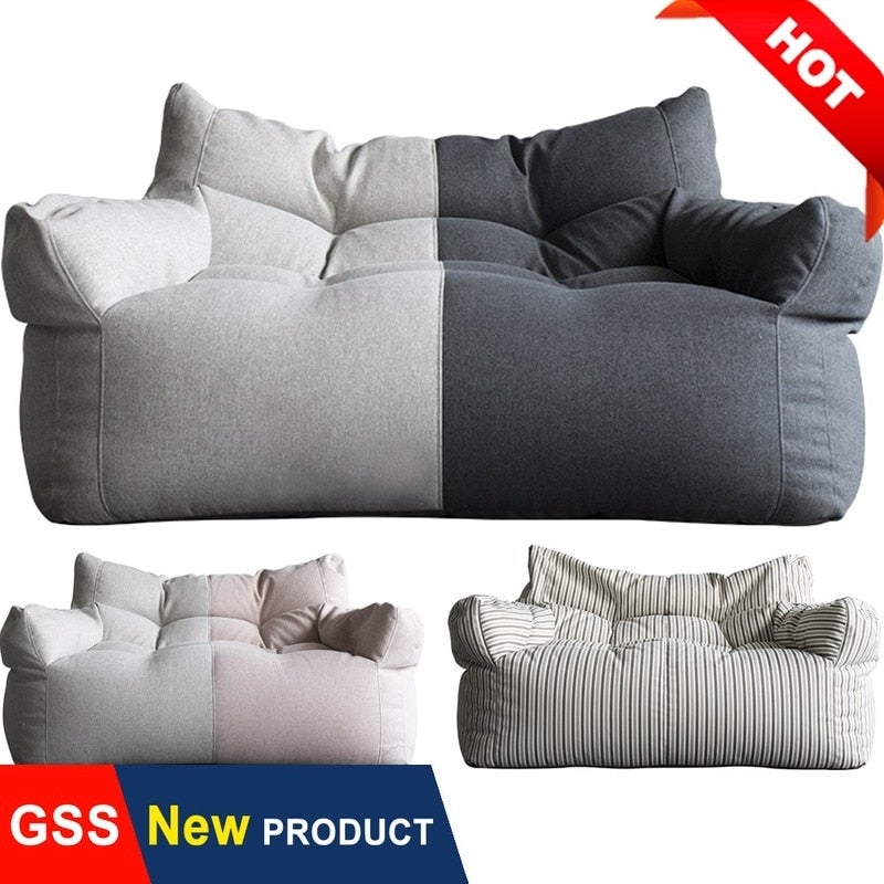 Two-Seat Sofa Cover Giant Bean Bag Sofa Chair Cover No Filler Cotton Linen Lazy Sofa Couch Recliner Floor Seat Tatami