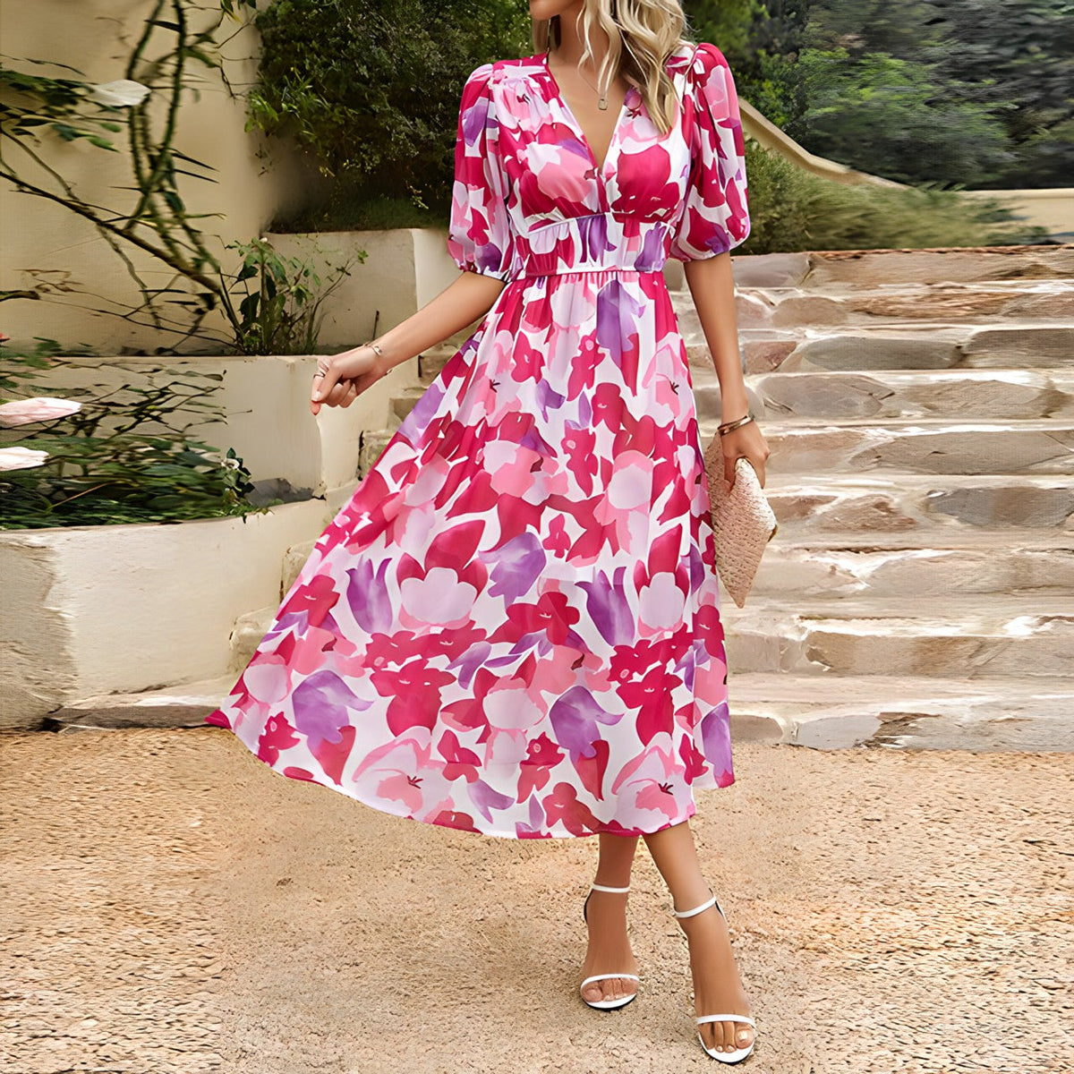 Adela Boutique V Neck Midi Dress Collection
