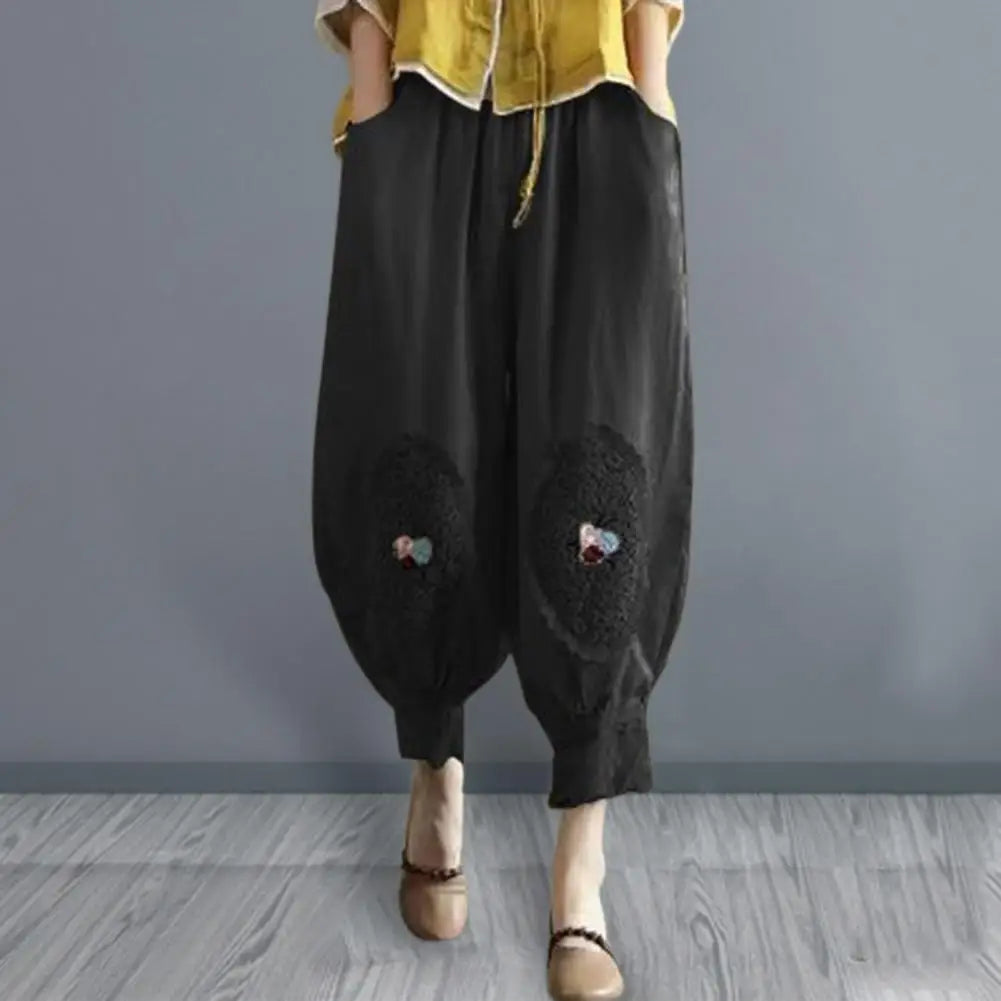 Vintage Boho Cotton Linen Pants For Women Summer Pockets Thin Beach Trousers Woman Casual High Waist Loose Harem Pants