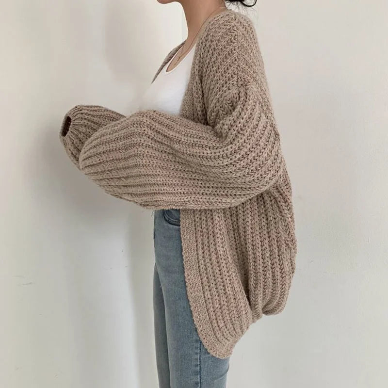 Vintage Harajuku Lantern Sleeve Women Cardigan Sweater Casual Korean Fall Streetwear Tops Coat Chic Lazy Wind Y2K Sweater