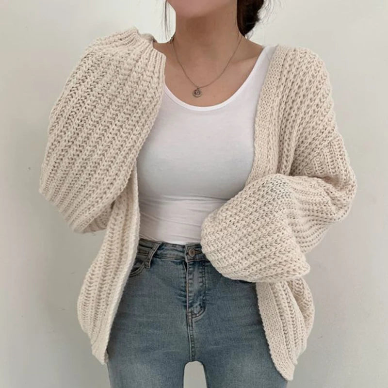Vintage Harajuku Lantern Sleeve Women Cardigan Sweater Casual Korean Fall Streetwear Tops Coat Chic Lazy Wind Y2K Sweater