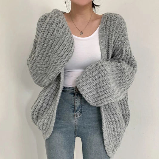 Vintage Harajuku Lantern Sleeve Women Cardigan Sweater Casual Korean Fall Streetwear Tops Coat Chic Lazy Wind Y2K Sweater