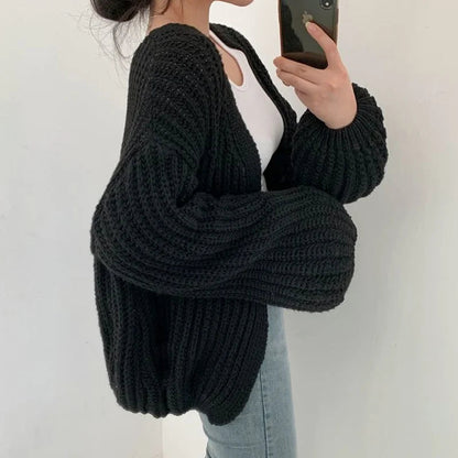 Vintage Harajuku Lantern Sleeve Women Cardigan Sweater Casual Korean Fall Streetwear Tops Coat Chic Lazy Wind Y2K Sweater