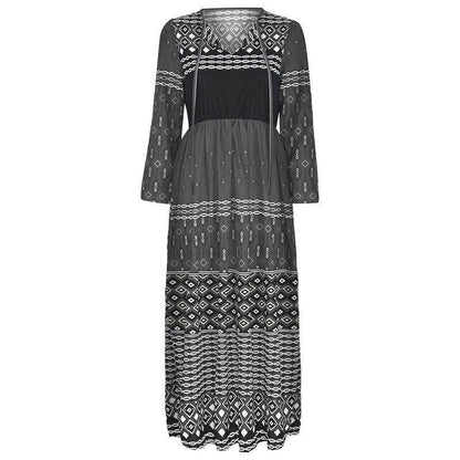 Plus Size Casual Patchwork Lange Mouwen V-Hals Lange Jurk 2019 Nieuwe Mode Lente Herfst Party Dress