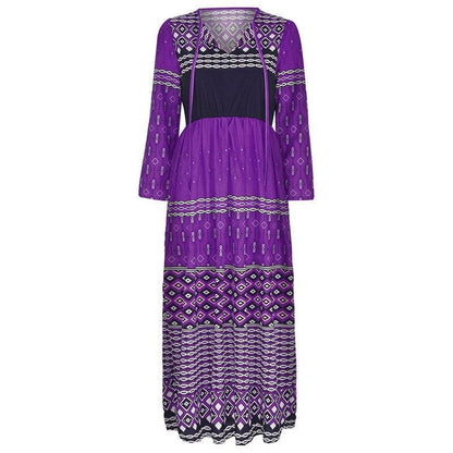 Plus Size Casual Patchwork Lange Mouwen V-Hals Lange Jurk 2019 Nieuwe Mode Lente Herfst Party Dress
