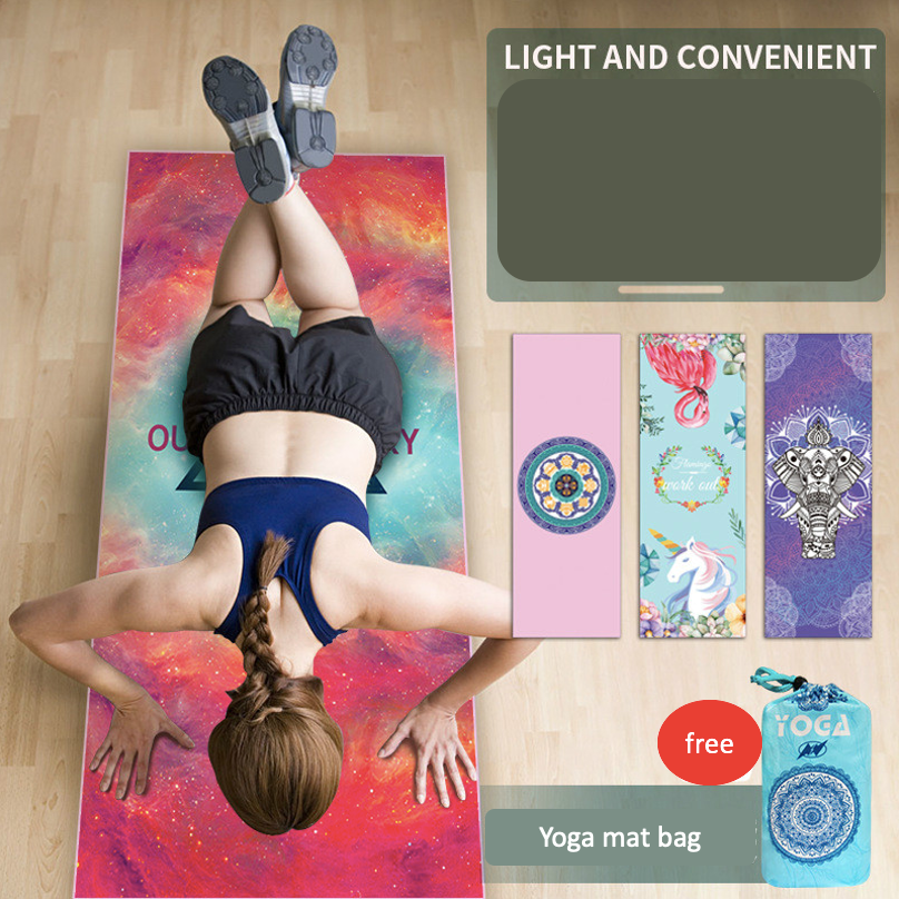 Sports Fitness Yoga Mat Spread Towel Silicone Anti-Slip Printing Pad Portable Folding Widened Spread Towel Easy Take