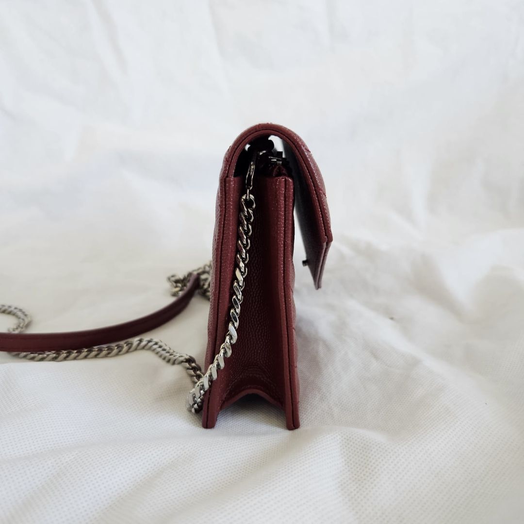Saint Laurent Burgundy Leather Cassandra Mini Crossbody Bag