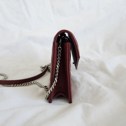 Saint Laurent Burgundy Leather Cassandra Mini Crossbody Bag