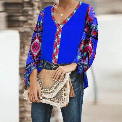 Autumn Floral Print Loose Casual Long-Sleeved Women Shirt Tops