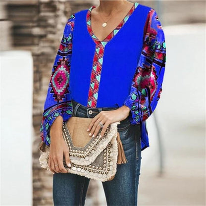 Autumn Floral Print Loose Casual Long-Sleeved Women Shirt Tops