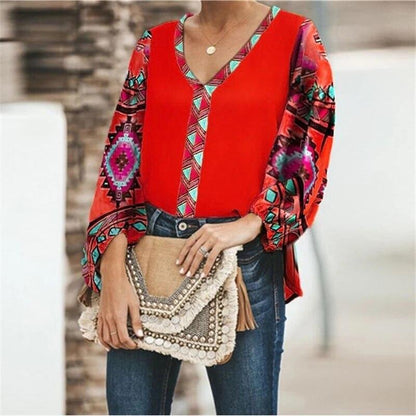 Autumn Floral Print Loose Casual Long-Sleeved Women Shirt Tops