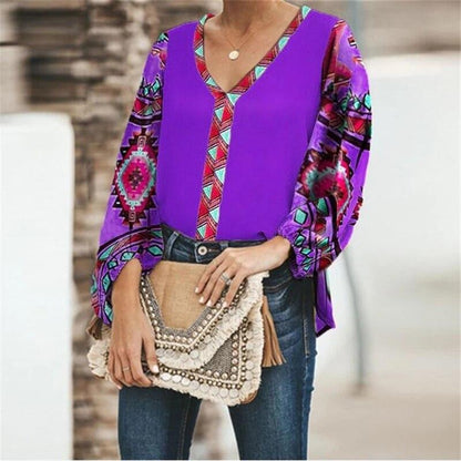Autumn Floral Print Loose Casual Long-Sleeved Women Shirt Tops