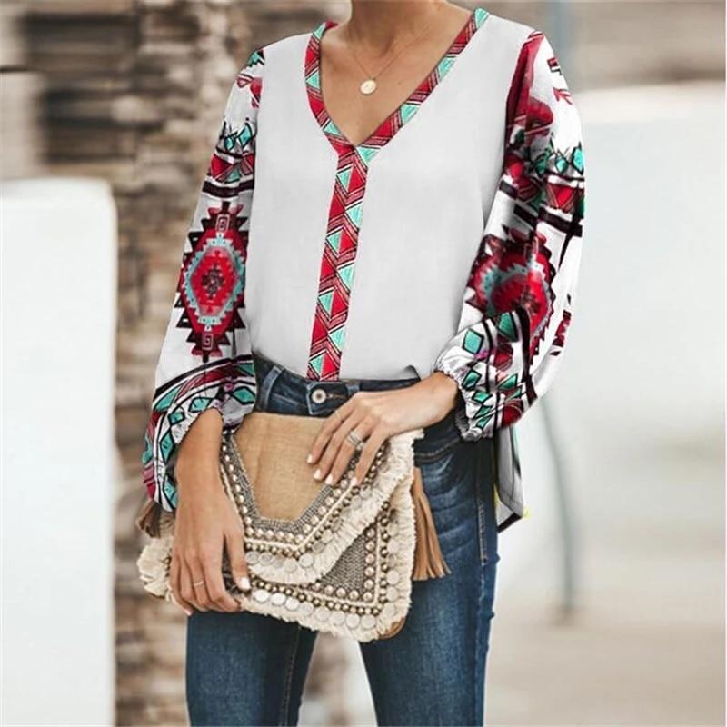 Autumn Floral Print Loose Casual Long-Sleeved Women Shirt Tops