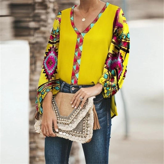 Autumn Floral Print Loose Casual Long-Sleeved Women Shirt Tops