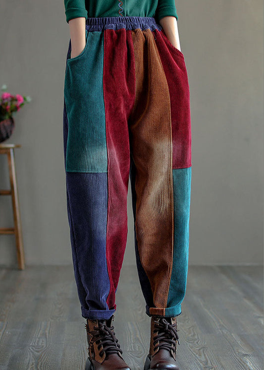 Women Colorblock Thick Corduroy Patchwork Fall Pants