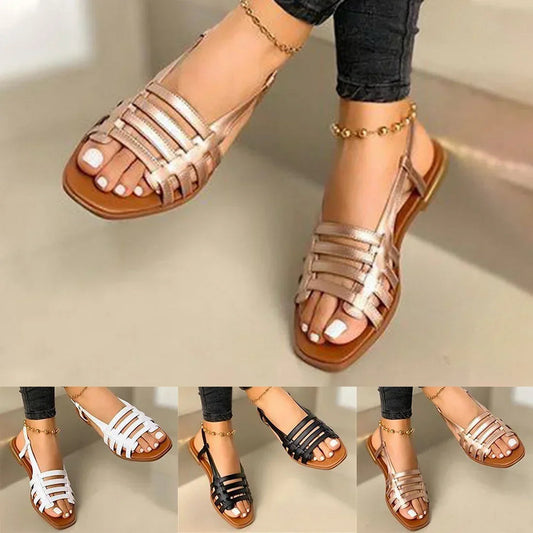 Women Sandals Woman Summer Hollow Out Roman Shoes 2024 Women'S Gladiator Open Toe Beach Flats Ladies Footwear Plus Size 35-43