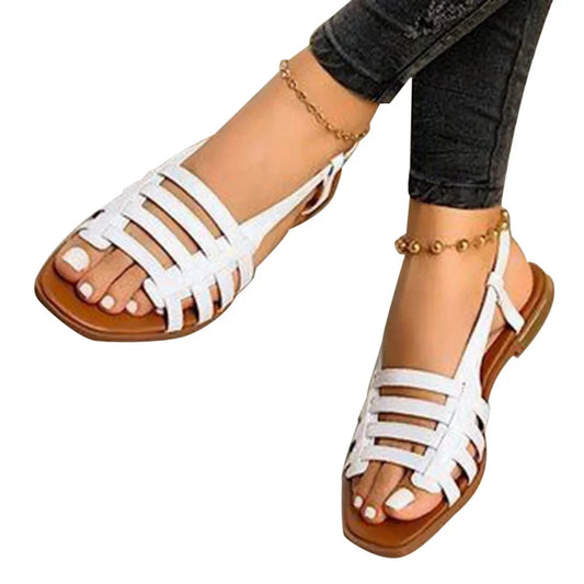 Women Sandals Woman Summer Hollow Out Roman Shoes 2024 Women'S Gladiator Open Toe Beach Flats Ladies Footwear Plus Size 35-43