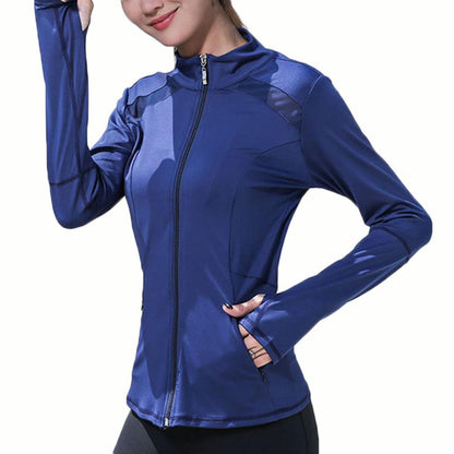Women Sportswear Yoga Jacket Long Sleeve Quick-Drying Fashion Mesh Stitching Fitness Clothes