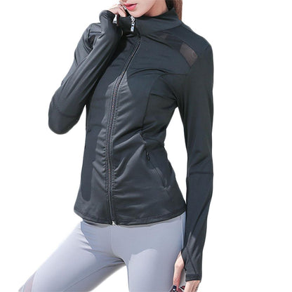 Women Sportswear Yoga Jacket Long Sleeve Quick-Drying Fashion Mesh Stitching Fitness Clothes